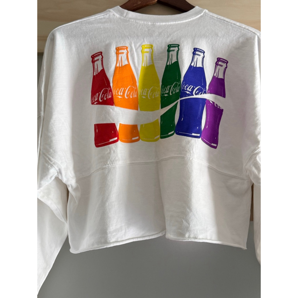 Love Pride Coca-Cola Crop T-Shirt Small White Rainbow - Picture 3 of 5